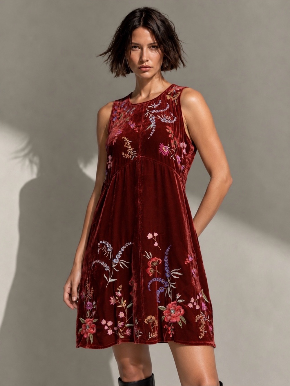 New🌺$325 Johnny Was Embroidered Ruby Velvet Mini Dress XL
